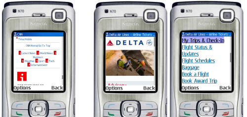 Cater to feature phone users, as CNN does with access keys, not as Delta does by making the first action to be nine key presses downs