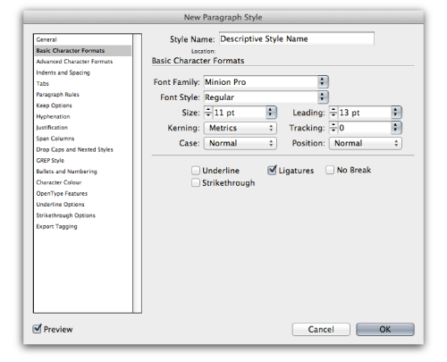 InDesign’s Paragraph Styles Window
