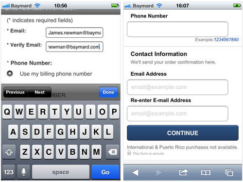 On mobile devices the placing the label above the form field will ensure maximum width for the user input.