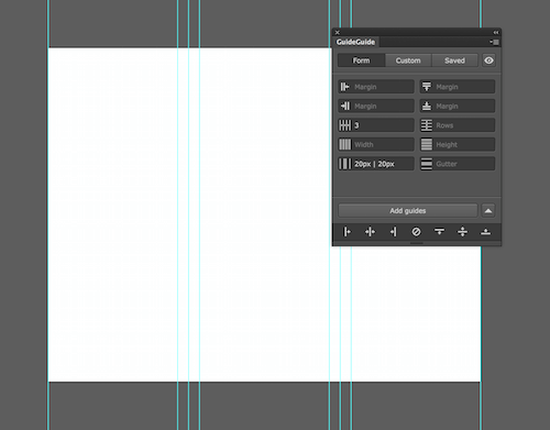 Image of an Illustrator document with a three column grid and gutters with midpoints.