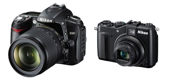 A DSLR type camera and a point and shoot type camera