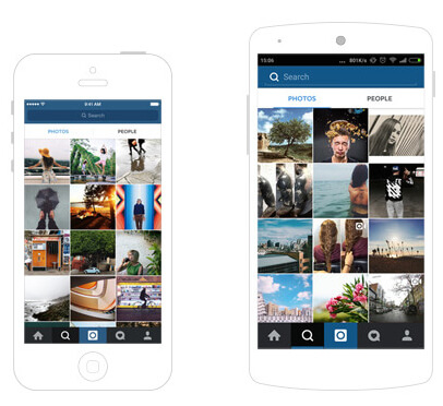 Instagram search interface iOS and Android