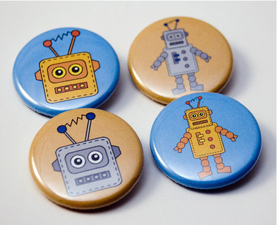 Pins, Badges and Buttons - Toy Robots - pinback buttons