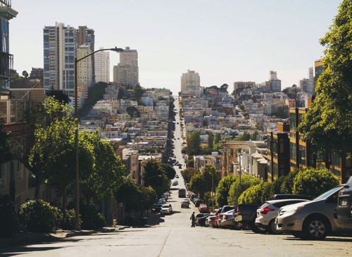 Street cutting through a city