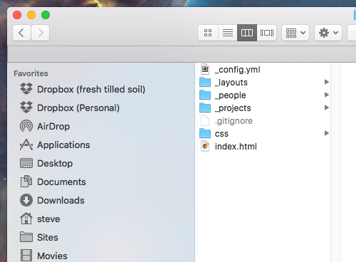 A Mac OS X Finder window showing collection folders added to the project folder.