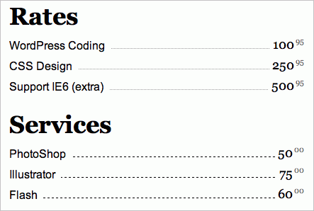 Menu List with CSS