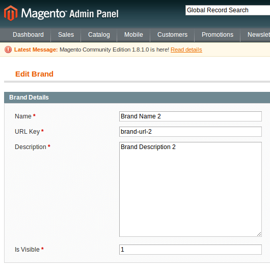 Magento Brand Admin Form