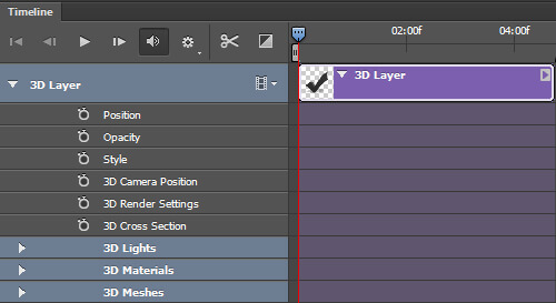 A 3D layer in the timeline with the layer properties exposed