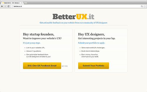 A landing page that tests both sides of the market, simultaneously.