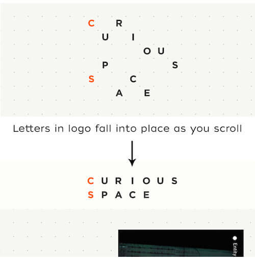 The letters of the logo fall into place as you scroll.