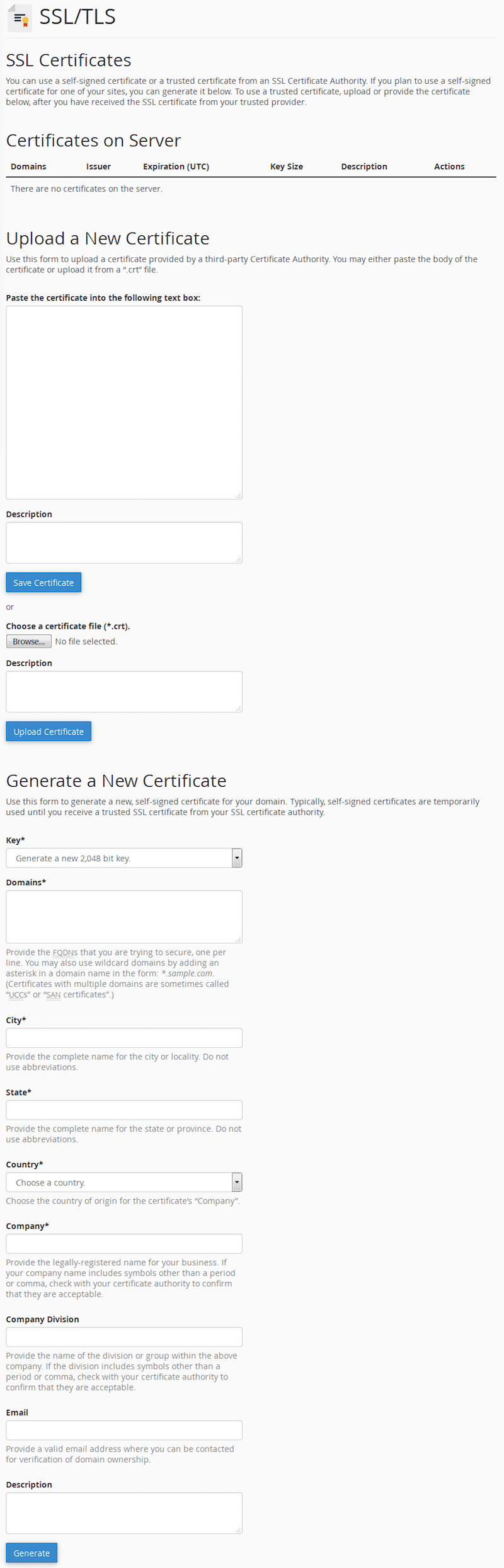 cPanel Import a new SSL certificate
