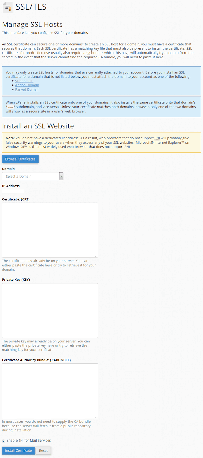 cPanel Install an SSL Website