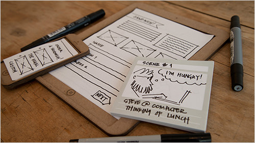 Two interaction design students launched a company named Sticky Jots, which offers kits to help anyone get started with low-fidelity paper-based prototypes, such as storyboards.