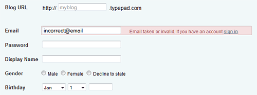 Typepad sign-up form