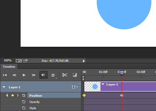 Moving the layer automatically adds a keyframe at the current time indicator's location on the timeline.