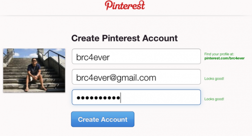 Pinterest login screen