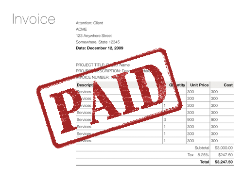 an invoice with the big stamp on it that says PAID