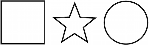 Three shapes: a square, a star and a circle.