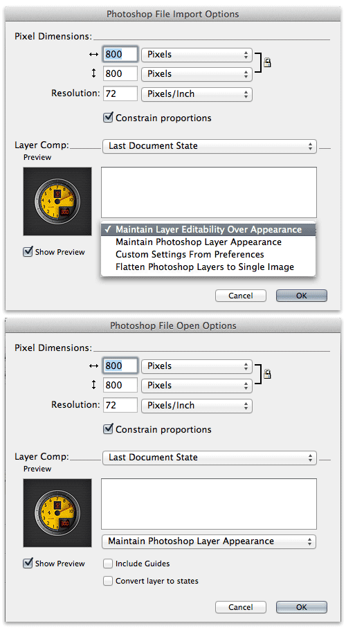 Photoshop import and open.