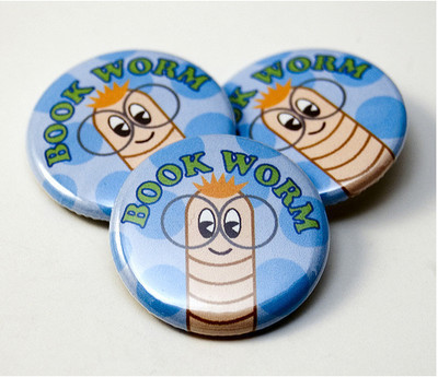 Pins, Badges and Buttons - Bookworm buttons