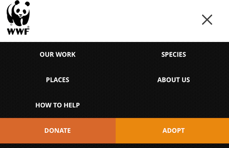 An image of the responsive navigation solution used for World Wildlife Fund.