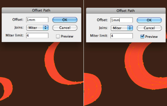 Left: Before offsetting path by 1mm; Right: After offsetting path to create Trap