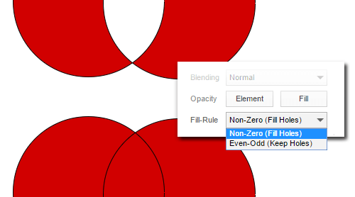 An example using a “Non-Zero (Fill Holes)” and “Even-Odd (Keep Holes)” fill in Gravit.
