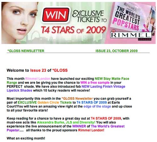 Rimmel London newsletter