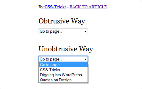 Unobtrusive Dropdown Page Changer