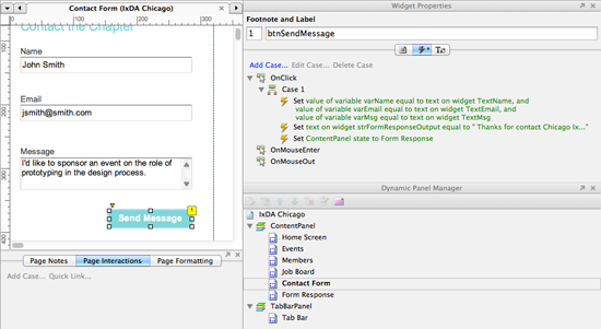 Setting up the behaviors for the contact form