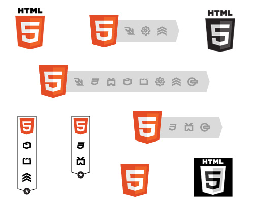 Various examples of the new HTML5 Logo