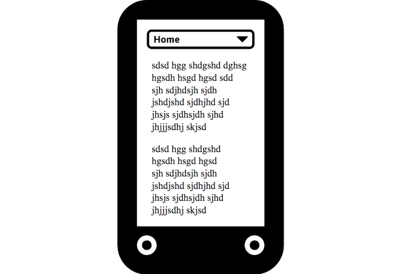 handset with select element showing “home” selected at top of viewport