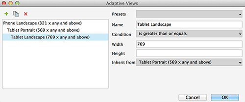 Adaptive views dialog for tablets in landscape orientation
