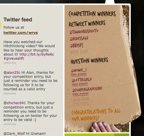 Twitter winners from the Give us a lift campaign website