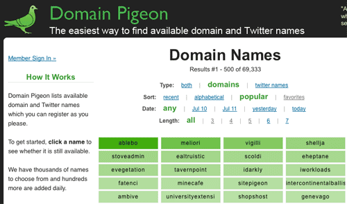 Screenshot Domain Pigeon
