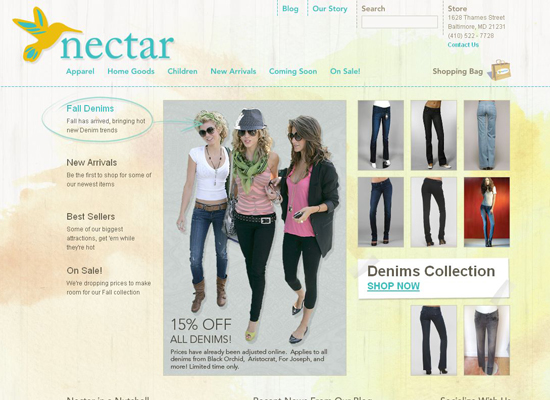 nectar, clothing nad accessories boutique website