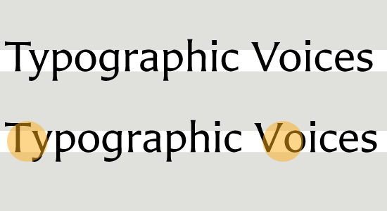 Sample text in Carter Sans, with and without kerning