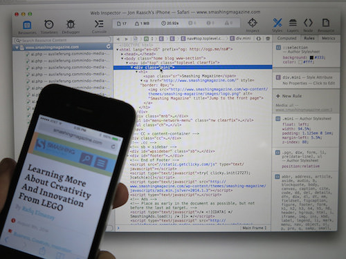 The Web Inspector in desktop Safari is inspecting this iPhone.