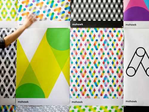 Different colorful patterns for Mohawk's new brand identity. (Image: Pentagram).