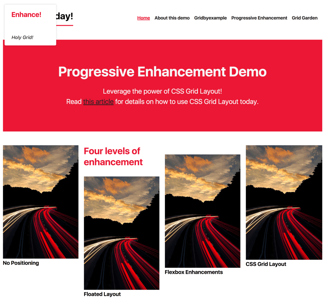 Progressively enhanced CSS Layout, with Flexbox and CSS Grid.