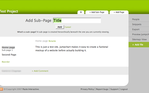 Jumpchart Add Sub-Page Screenshot