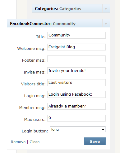 Including the Facebook Connect Widget into the sidebar