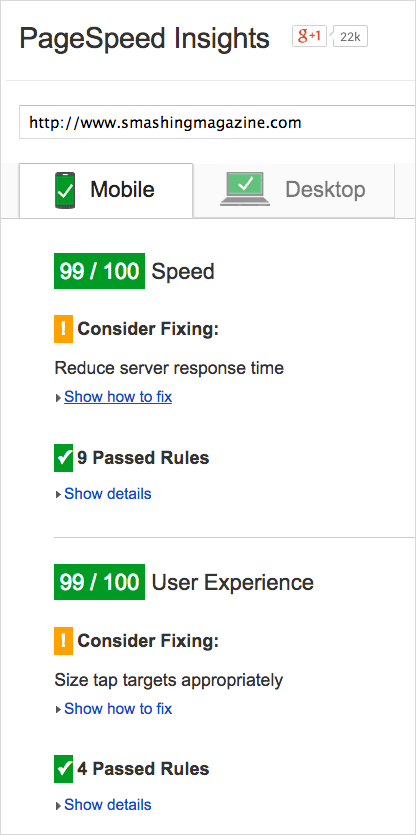 Google PageSpeed score: 99