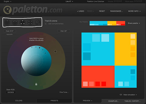 Screenshot of color schemes in Paletton