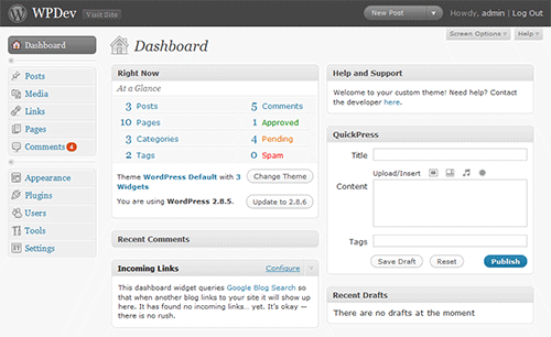 Customized WordPress admin dashboard