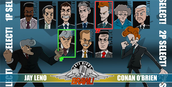 Jay Leno vs Conan O’Brien, player selection view for a Battle in a game