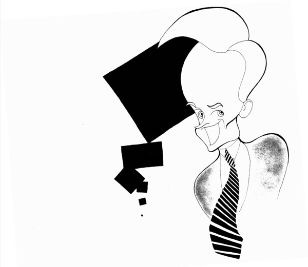 Conan O’Brien, cartoon image in black and white