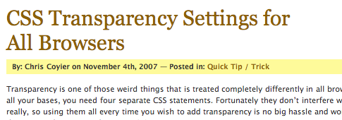CSS-techniques - CSS Transparency Settings for All Browsers