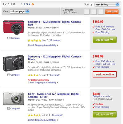 BestBuy.com's search results for cameras