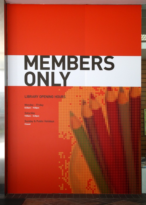 Wayfinding and Typographic Signs - library-entrance-informations-graphical-signage